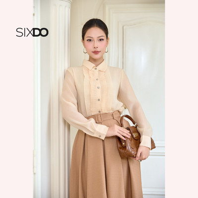 Áo sơ mi voan tơ nữ kem đậm SIXDO (Dark Cream Organza Shirt)