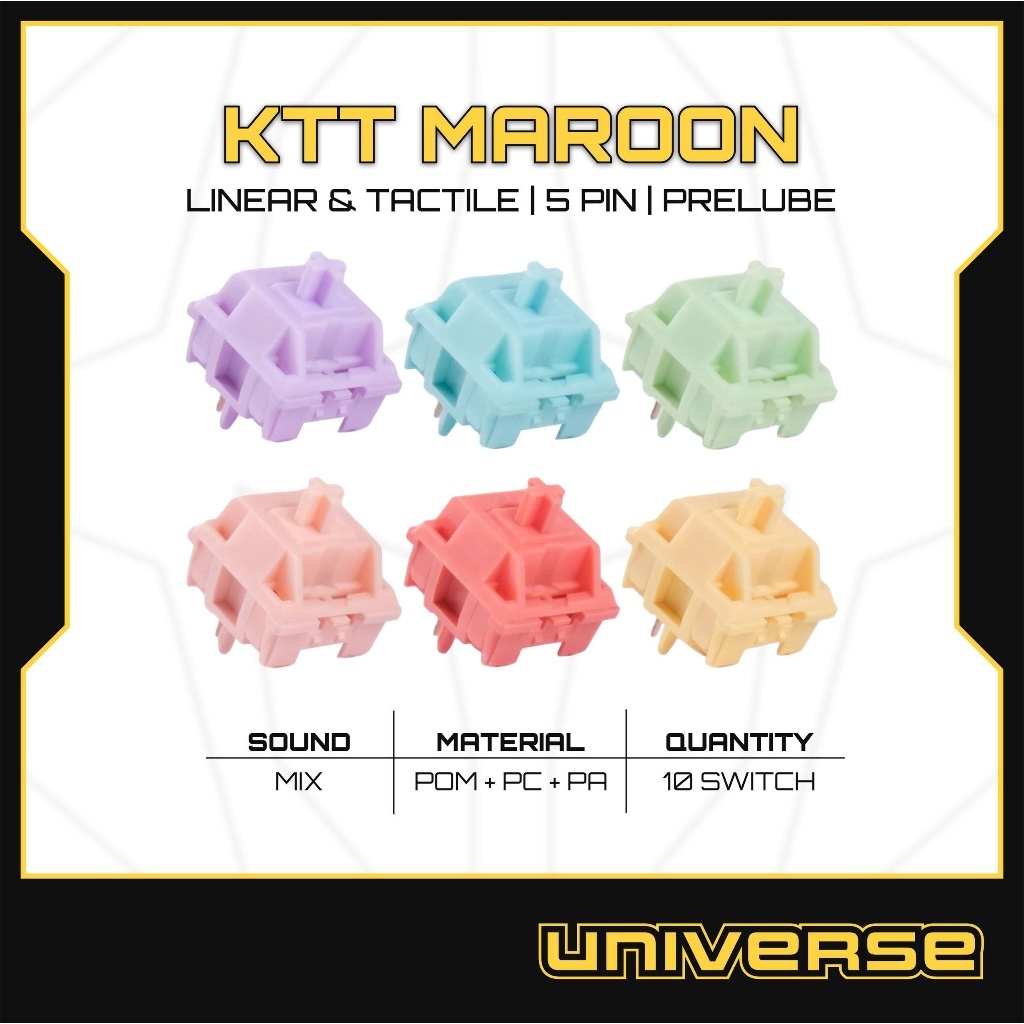 10 Switch KTT Macaron Series Linear & Tactile Switch 5 Pin Prelube POM + PC + PA Công Tắc Bàn Phím C