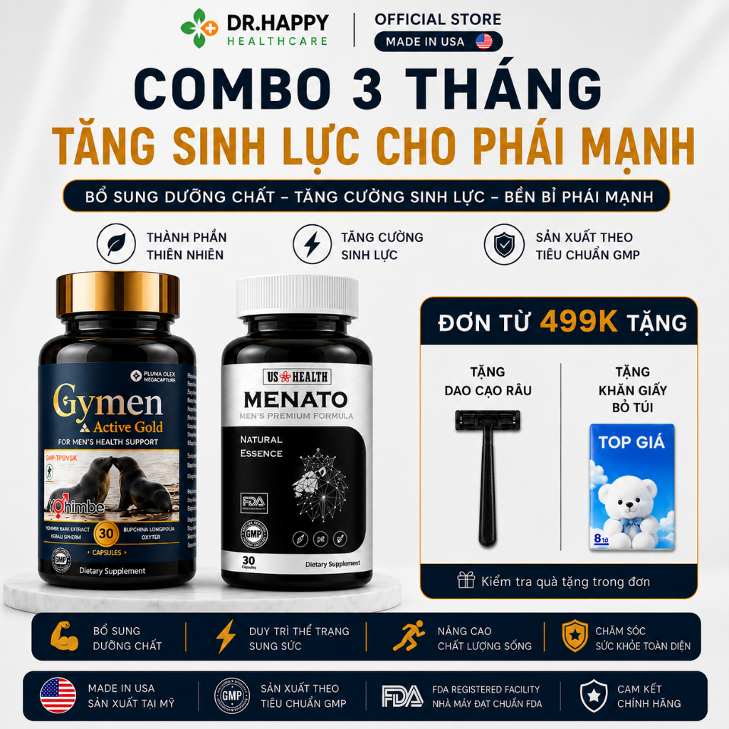 Liệu trình 3 hộp MENATO & 3 hộp GYMEN giúp Tăng cường sức khỏe, thể lực và sinh lực cho Nam giới