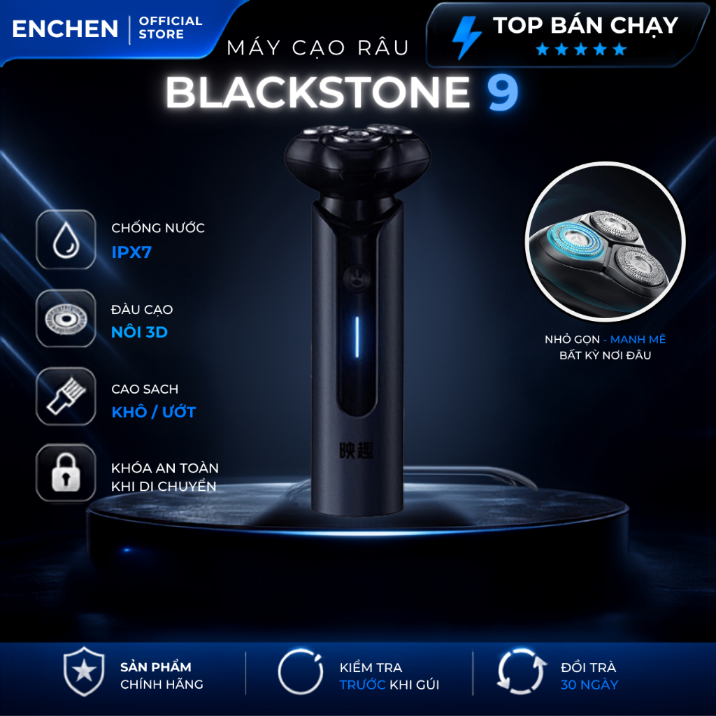 Máy Cạo Râu Nam Enchen BlackStone 9 - Vỏ Hợp Kim, Chống Nước IPX7, Cạo Khô Ướt, Pin Trâu 2 Tháng