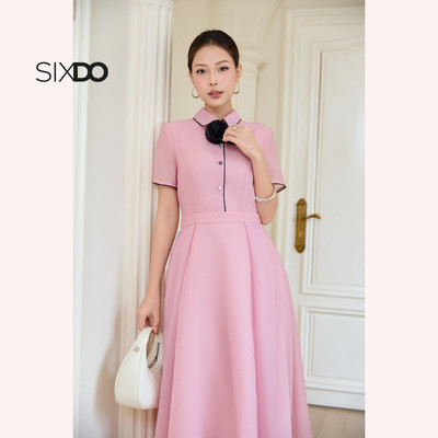 Đầm hồng voan tơ hoa 3D SIXDO (Peach Pink 3D Flower Organza Flared Dress)