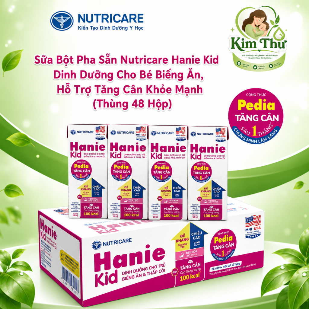 Sữa Pha Sẵn Hanie Kid 110ml Nutricare Chính Hãng Cho Bé - Thùng 48 Hộp