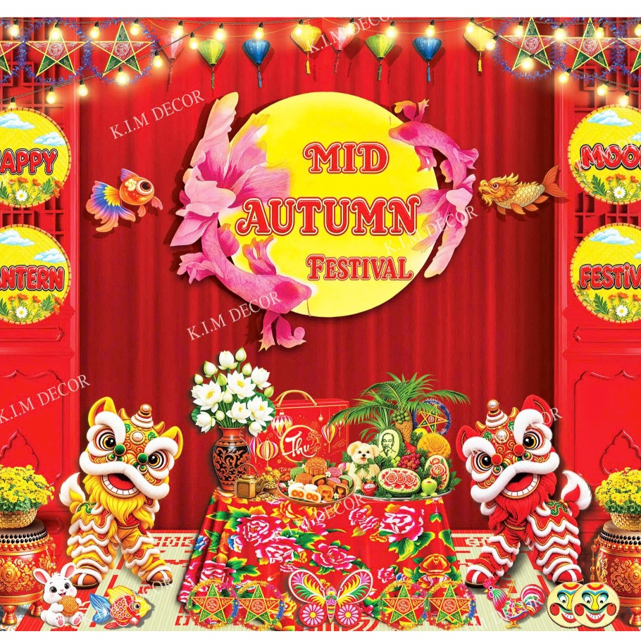 Tranh Nền Tết Trung Thu Bằng Tiếng Anh MID AUTUMN,Background Chữ Mid-Autumn Festival Decor Trung Thu
