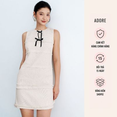 [ ADORE ][NEW IN] Đầm mini tech suông sát nách phẩy trắng đính nơ 512DR1144