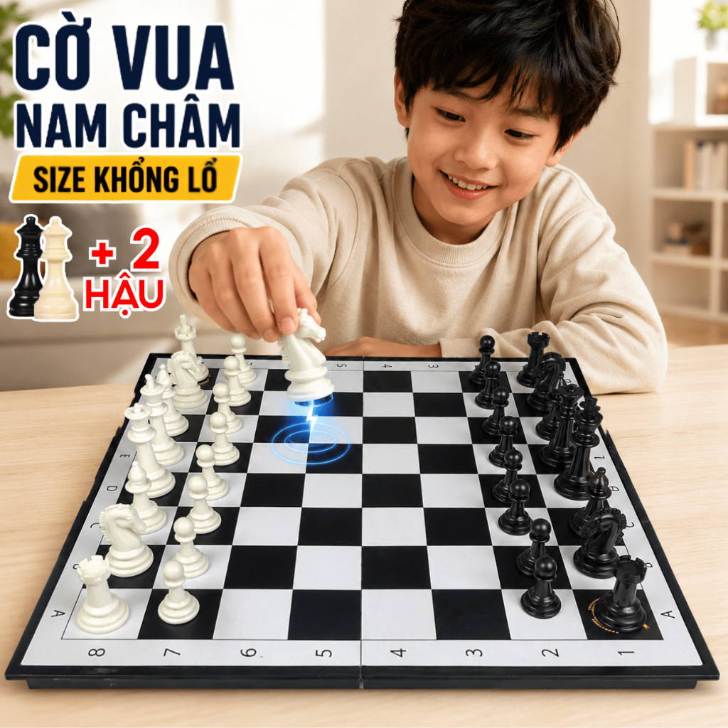 Bàn Cờ Vua Siêu To Khổng Lồ Có Nam Châm Siêu Hút Bàn Gập Kiêm Hộp Đựng Tiện Lợi
