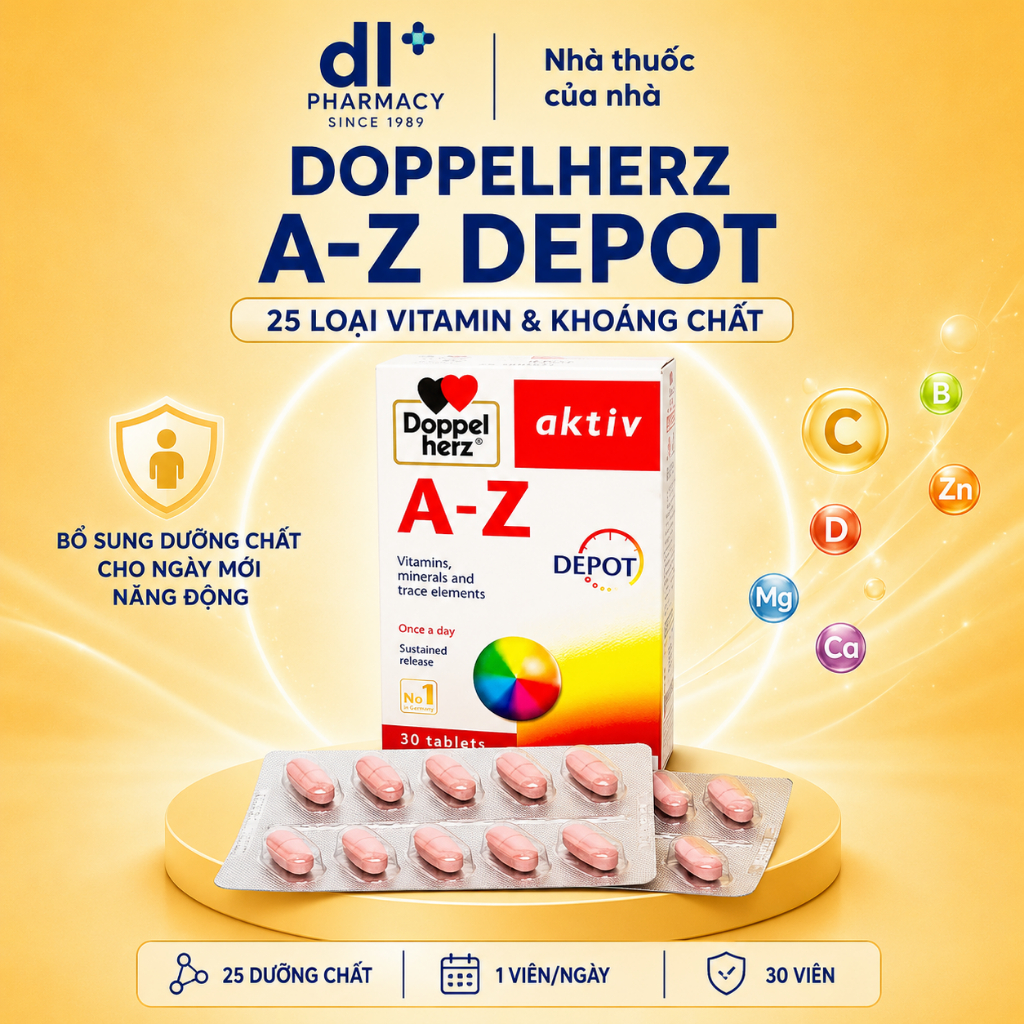 Doppelherz Aktiv A-Z Depot 30 viên, bổ sung 25 vitamin và khoáng chất | Đức Long Pharmacy