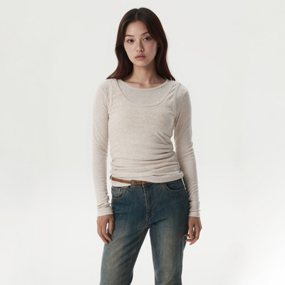 Áo Thun Nữ WHO.A.U Lettering 2-way Layered T-shirt(F)_WHLAGB865F