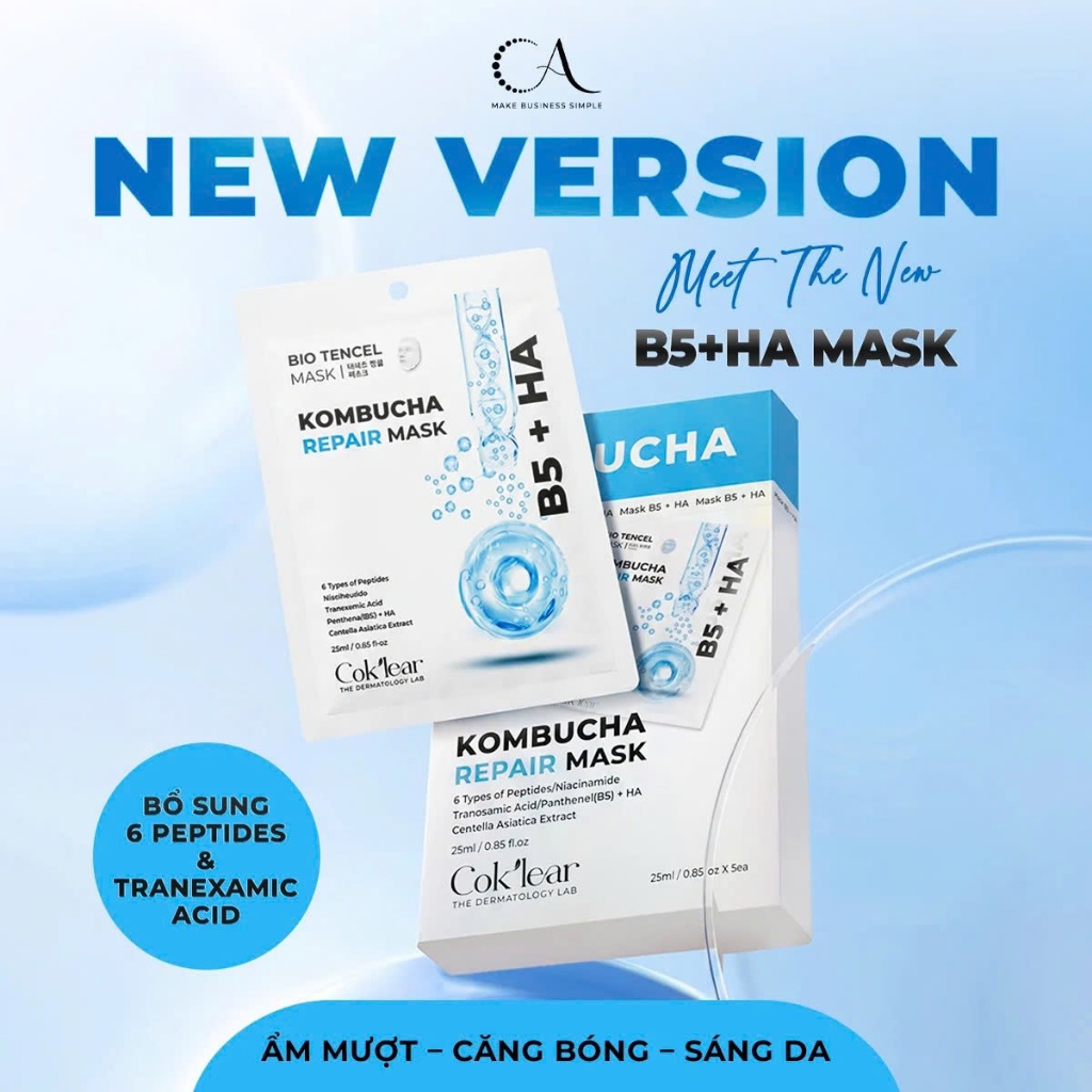 Mặt Nạ Cok'lear Kombucha Repair Mask B5 + HA Hộp 5 Miếng
