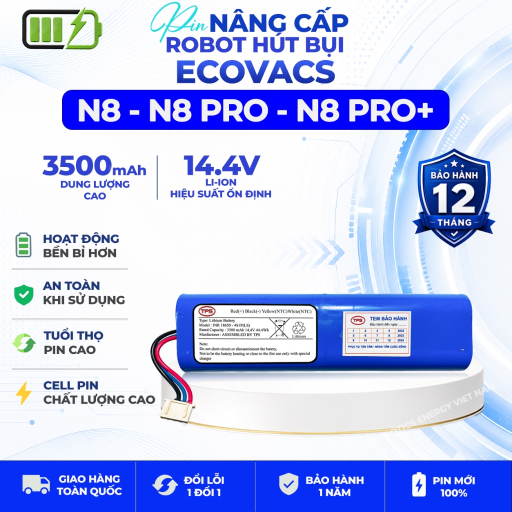 PIN NÂNG CẤP DUNG LƯỢNG CAO ROBOT HÚT BỤI ECOVACS N8 / N8 PRO / N8 PRO+ BẢO HÀNH 12 THÁNG