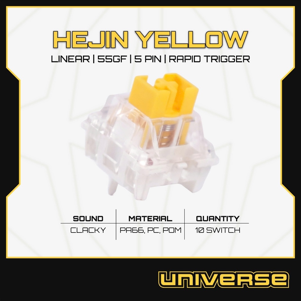 ​10 Switch HEJIN Yellow Rapid Trigger Switch Linear 5 Pin 55g Prelube Công Tắc Bàn Phím Cơ Universe
