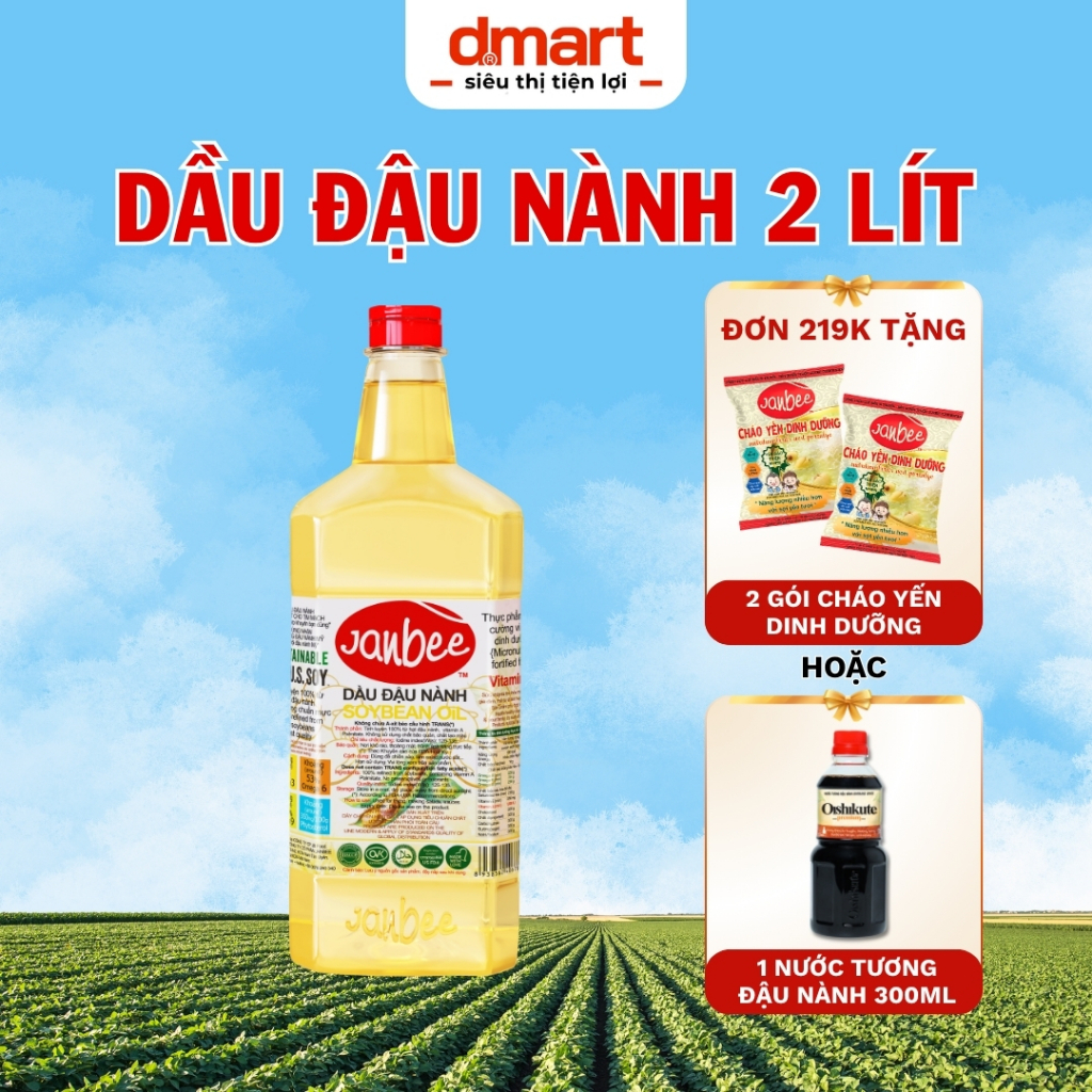 Dầu Đậu Nành Nguyên Chất Cao Cấp Janbee Chai 2 Lít - Không Trans Fat, Lựa Chọn Cho Trái Tim Khoẻ