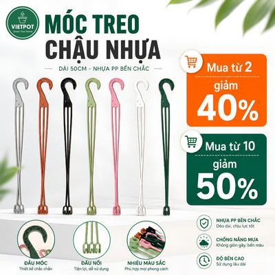 Móc treo chậu nhựa trồng cây VIETPOT, dài 50cm, trang trí sân vườn, ban công, bàn làm việc.