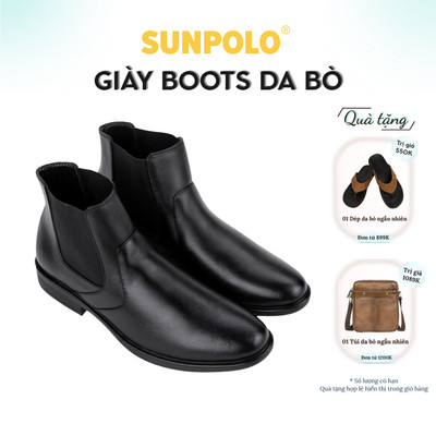 Giày Boots Nam Cổ Cao Da Bò SUNPOLO Màu Đen - BOOT01