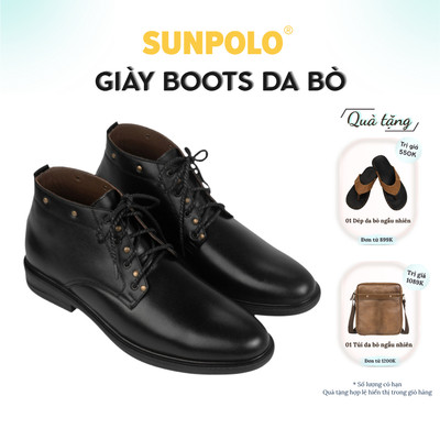 Giày Chukka Boot Nam Da Bò Cao Cấp SUNPOLO Màu Đen - BOOT02