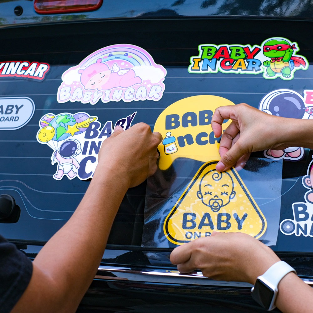 Baby In Car - Sticker transfer hình dán cảnh báo xe hơi, chống nước, không nền - Sticker Factory