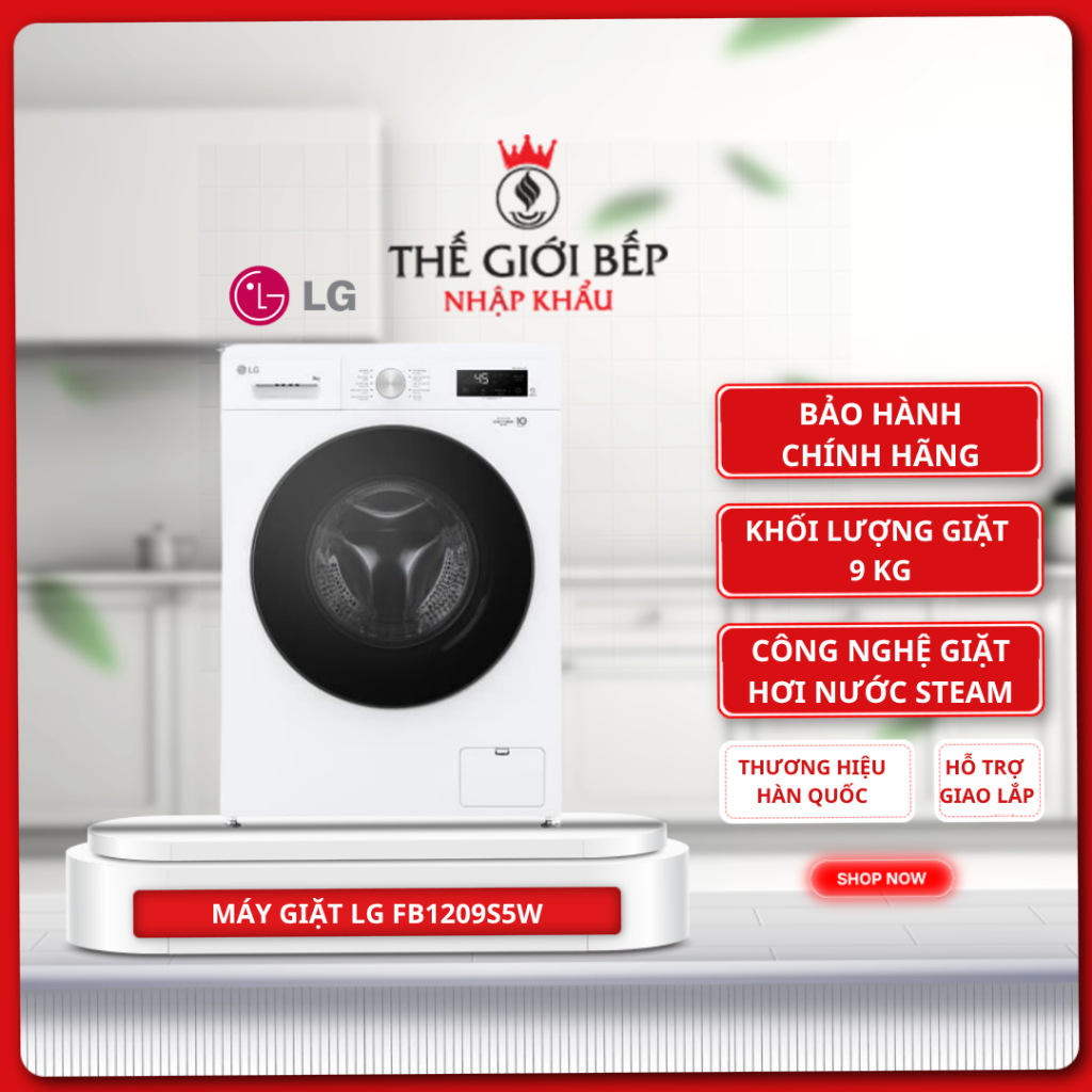 Máy Giặt LG FB1209S5W – Inverter 9kg, 6 Motion DD, Steam Hơi Nước, 1200 Vòng/Phút