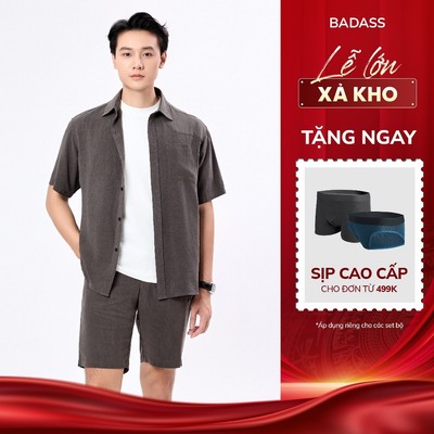 Áo Sơ Mi Cộc Tay & Quần Short Nam BADASS Lyocell 100% Regular Fit Mềm Mịn Thoáng Mát Cao Cấp STNTK708 - QSVTK708