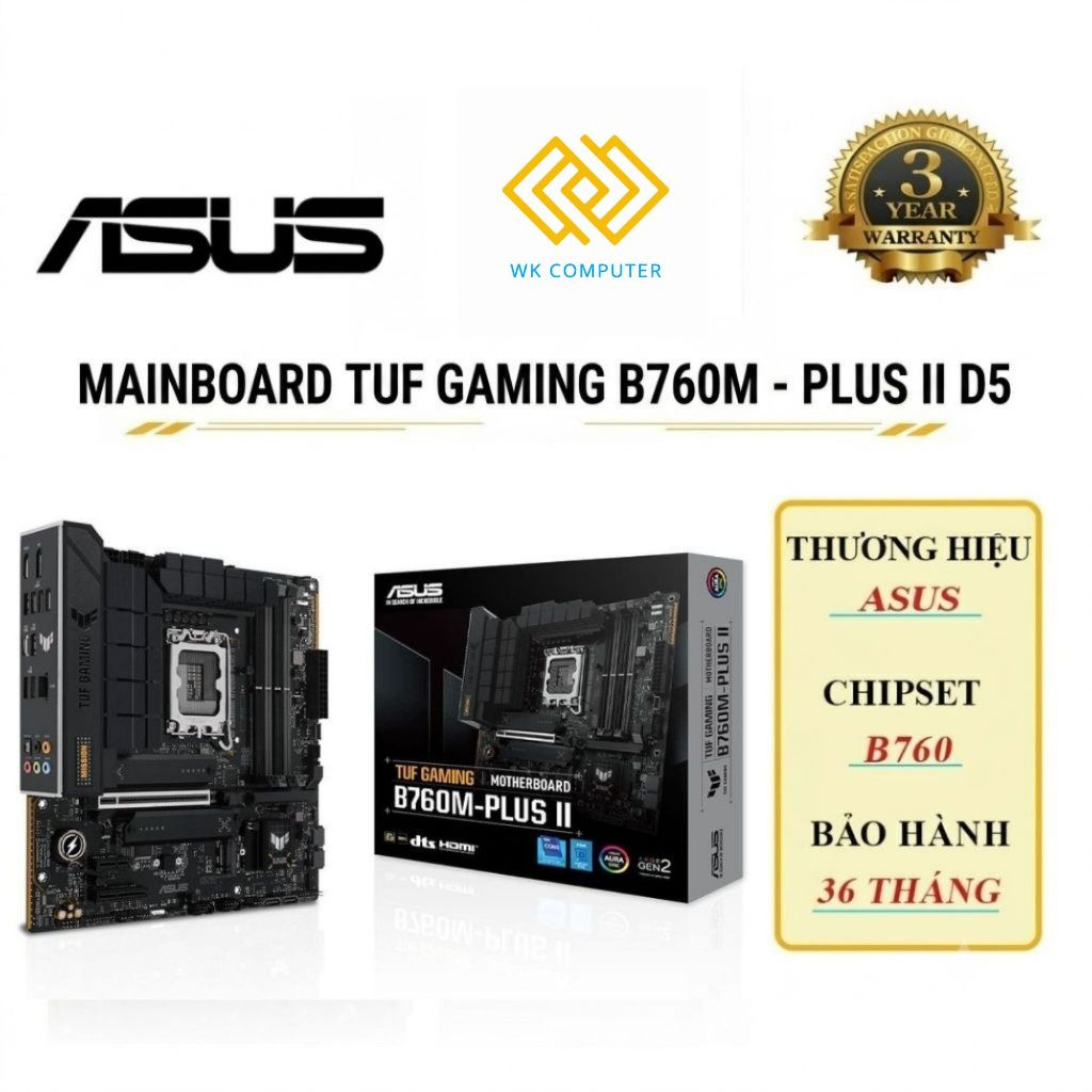 Mainboard Asus Tuf Gaming B760M-PLUS II D5 / SK LGA1700, M-ATX, 4 x DDR5 | Mới (BH 36T)