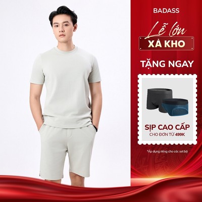 Áo thun và quần đùi nam Badass vải Texture thoáng mát, thân thiện với da, ít nhăn - APTTK712, QSNTK712