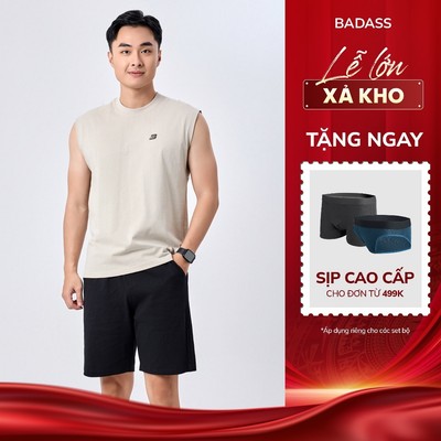 Áo Tanktop & Quần Short Nam BADASS Cotton 100% – Thoáng Mát, Mềm Mại, Phong Cách Thể Thao ABLTK702, QSNTK702