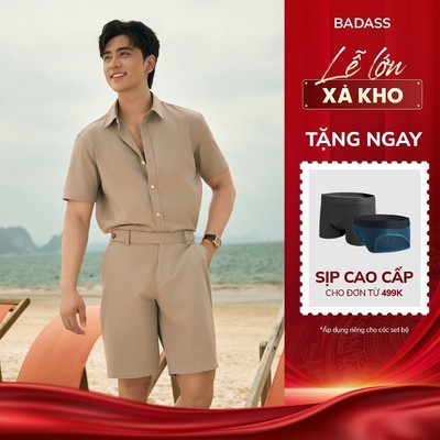 Áo Sơ Mi Cộc Tay & Quần Short Nam BADASS Basic Cotton Regular Fit Thêu Logo Thoáng Mát Mùa Hè SHNTK711 - QSVTK711