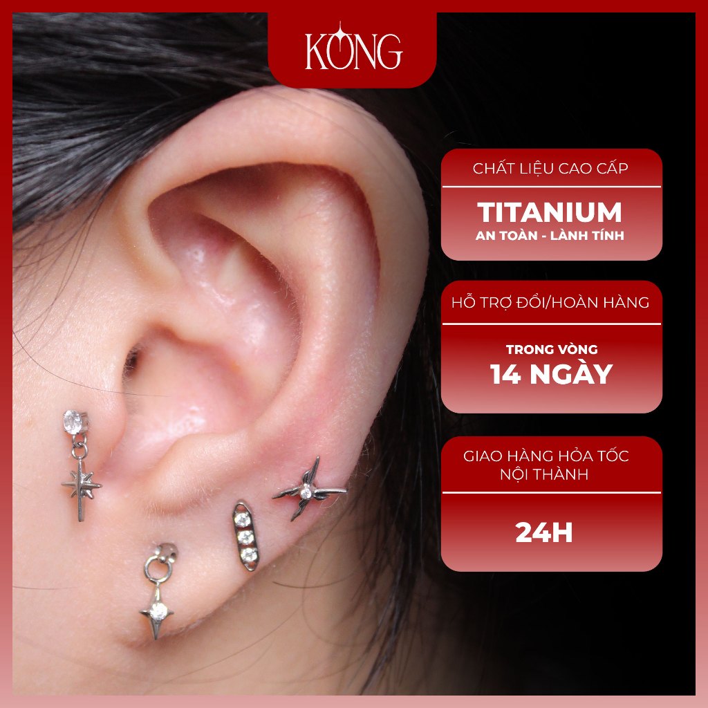 Mặt Khuyên Đính Đá Cubic Zirconia Cao Cấp Titan F136 Hình Học Vũ Trụ Lấp Lánh Unisex| KONG