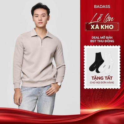 Áo Polo Nam Dài Tay Cổ Bẻ BADASSS, Chất Cotton Thấm Hút, Ấm,Thiết Kế Trơn Dễ Mặc POHTK637