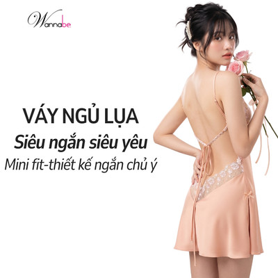 Váy ngủ sexy WANNABE đầm ngủ lụa 2 dây dáng ngắn cut-out lưng eo mông thắt nơ xinh phía sau DNS55