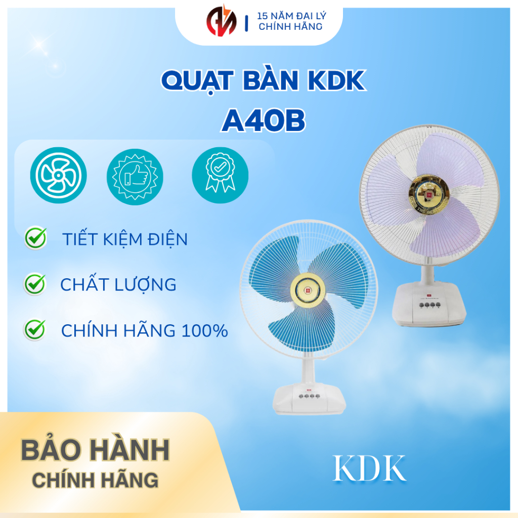 Quạt bàn KDK A40B cánh Kim loại 2 màu Xanh và Xám