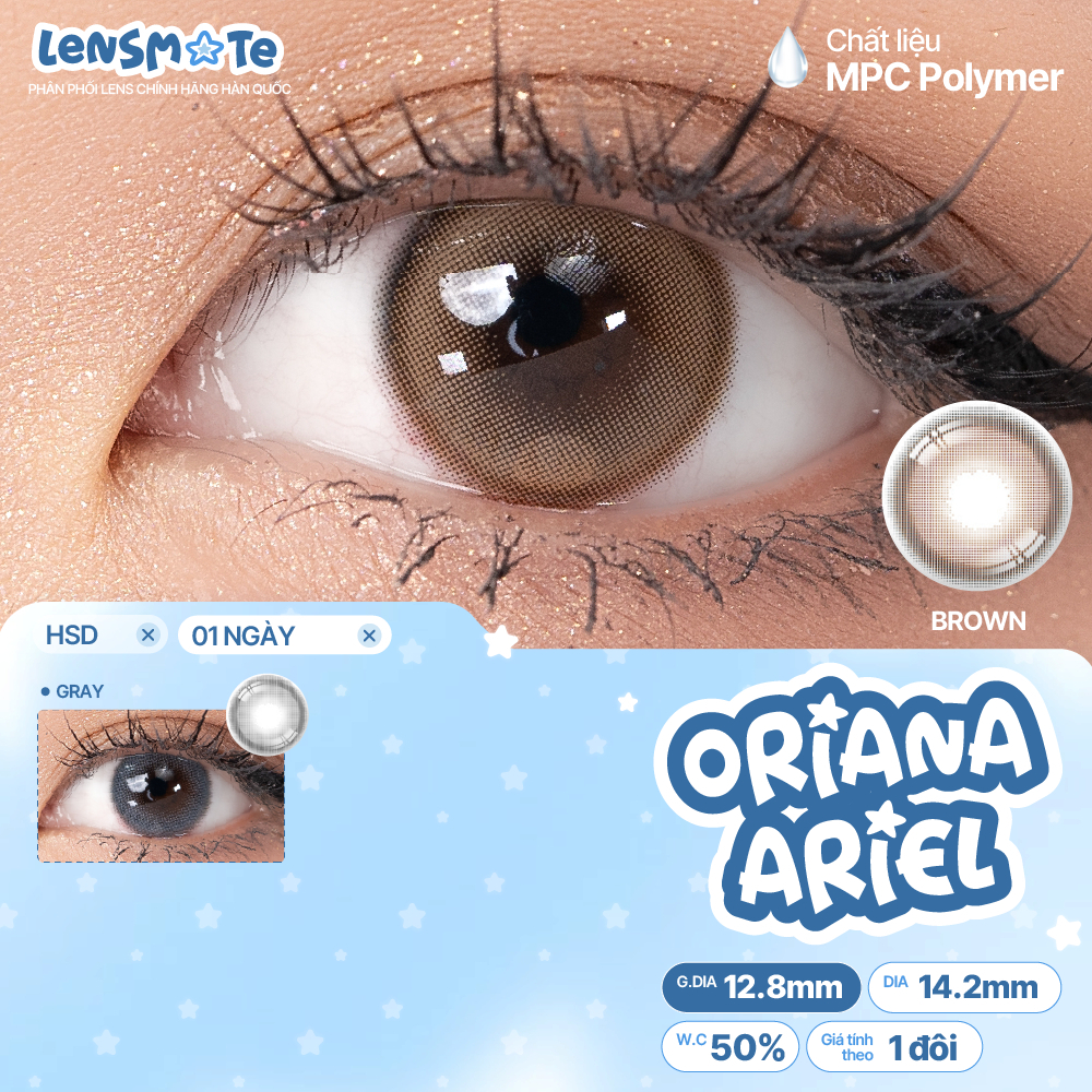 LENS 1 NGÀY tự nhiên LENS MATE kính áp tròng cận xám nâu tự nhiên trong veo không viền ISHA ORIANA A