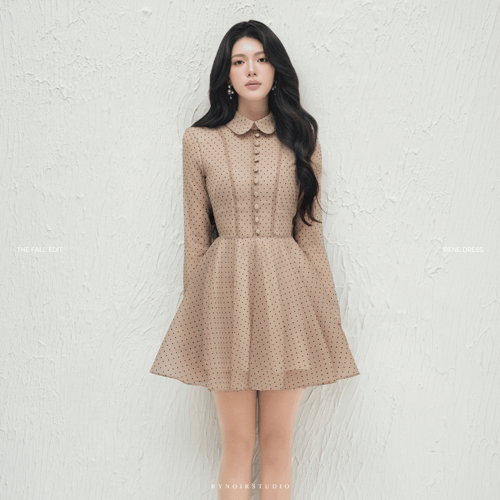 Bynoir Irene Dress - Váy Chấm Bi Tơ Tay Dài Dáng Xòe Chiết Eo