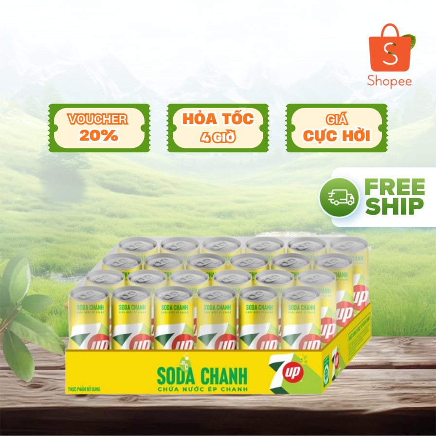 Nước Ngọt 7UP Soda Chanh Không Đường 320ml | Thùng 24 Lon