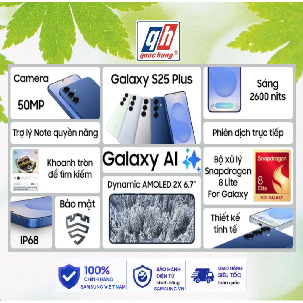 Điện thoại Samsung Galaxy S25 Plus 5G RAM 12GB/512GB , AI thông minh, camera 50MP
