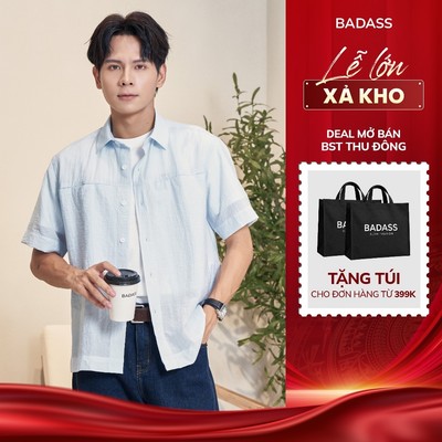 Áo Sơ Mi Nam BADASS Cộc Tay Texture Relax Fit Túi Ẩn Giữ Form Thoáng Mát Cao Cấp_STNTK717