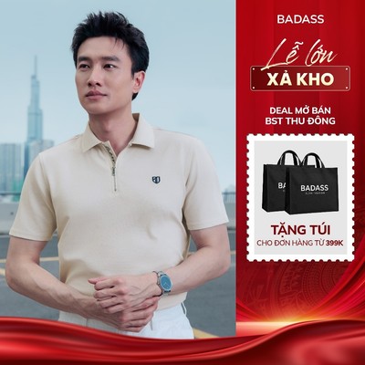 Áo Polo Nam BADASS Texture Regular Fit Khóa Kéo Thêu Logo Cotton Sorona Co Giãn Thoáng Mát Cao Cấp -POHTK733
