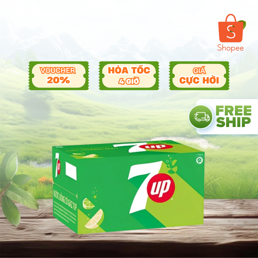 Nước Ngọt 7UP Vị Chanh 390ml Chai Nhựa PET | Thùng 24 Chai