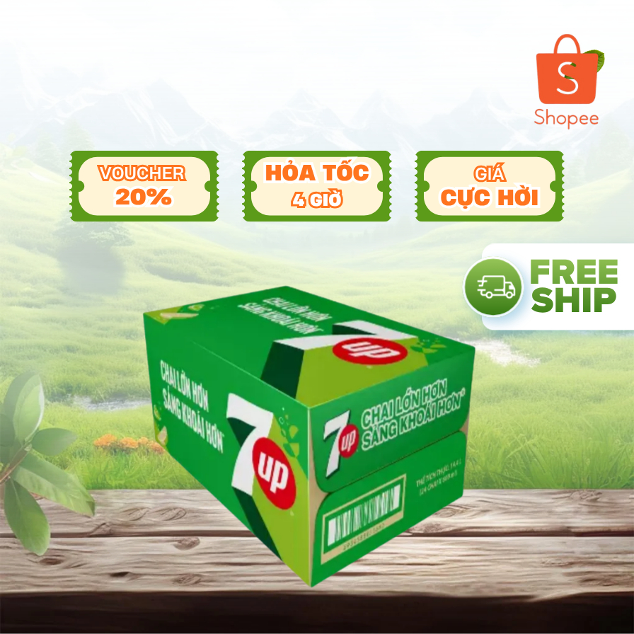 Nước Ngọt 7UP Vị Chanh 600ml Chai Nhựa PET | Thùng 24 Chai