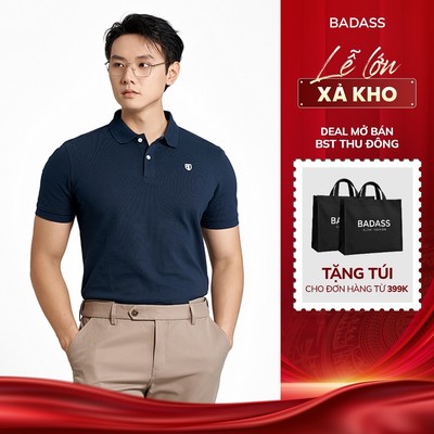 Áo Polo Nam BADASS Cotton Pique Regular Fit Thêu Logo Ngực Thoáng Mát Co Giãn POHOL702