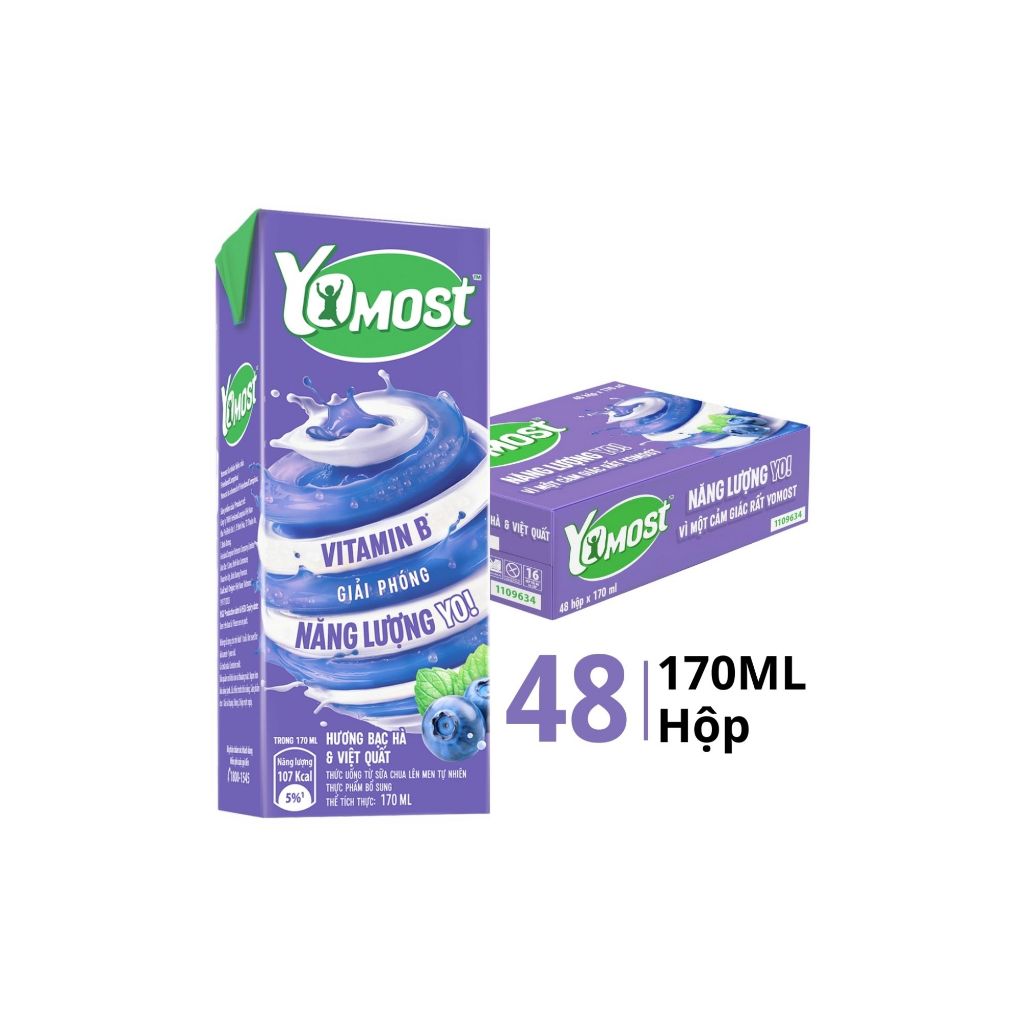 [1 Thùng] Sữa Yomost Bạc Hà & Việt Quất 170ml (48 Hộp)