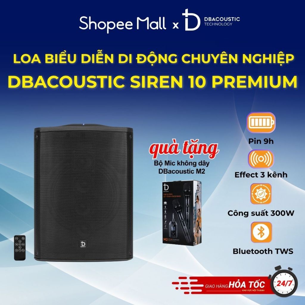 Loa Biểu Diễn Di Động Chuyên Nghiệp DBacoustic SIREN 10 PREMIUM - Công suất 150W - Pin 9h Liên Tục -