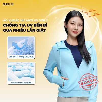 Áo Khoác Chống Nắng Nữ Couple TX Anti UV 98% UPF 50++ Original Ver 2 Thoáng Khí Mũ Rộng Vành Form Vừa WOK 2076