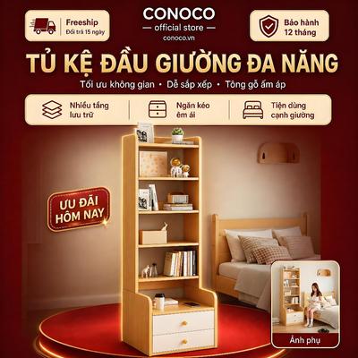 Kệ Sách Đứng 160cm CONOCO Nhiều Tầng 2 Ngăn Kéo, Lưu Trữ Sách Đồ Dùng
