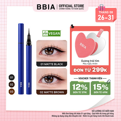 Kẻ mắt nước bền màu, chống nước BBIA Never Die Brush Eyeliner 0.4g