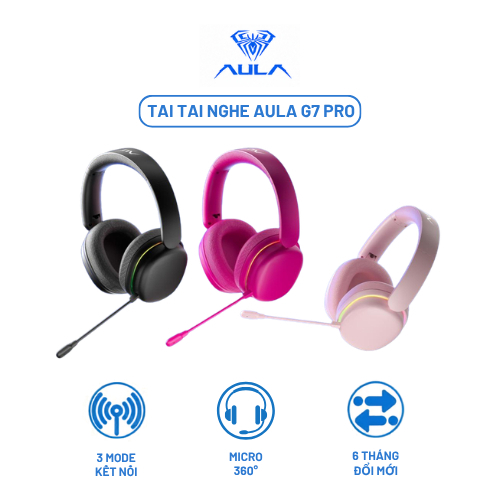 Tai Nghe AULA G7 Pro Chụp Tai Không Dây 3 Mode RGB Bluetooth 2.4G Type-C Đeo Êm