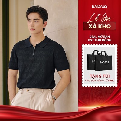 Áo Polo Nam Dệt Kim Viscose BADASS Khóa Zip Form Đẹp Vải Dệt Gân Cao Cấp PODTK721