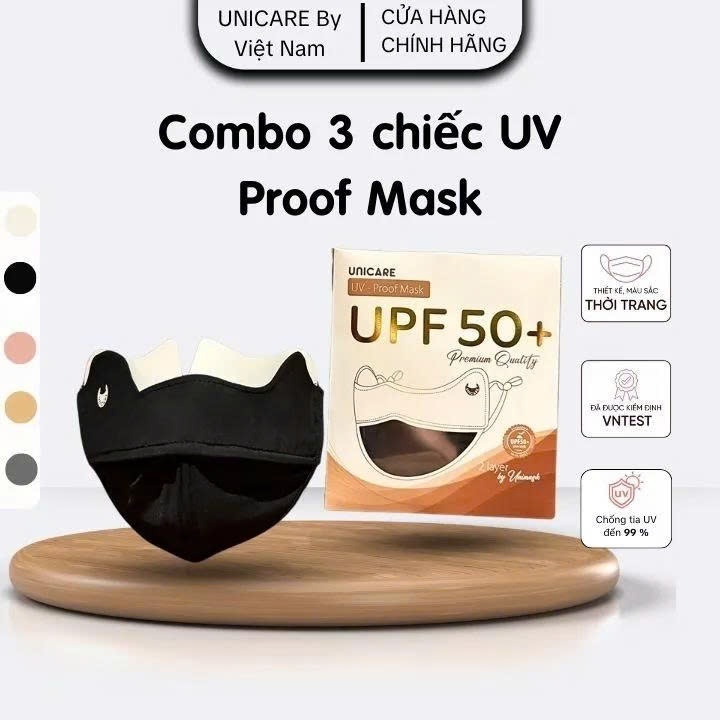 [LIVE KOC] Combo 3 khẩu trang chống tia UV Unicare, Khẩu trang Unicare UV Proof Mask chống tia UV - 