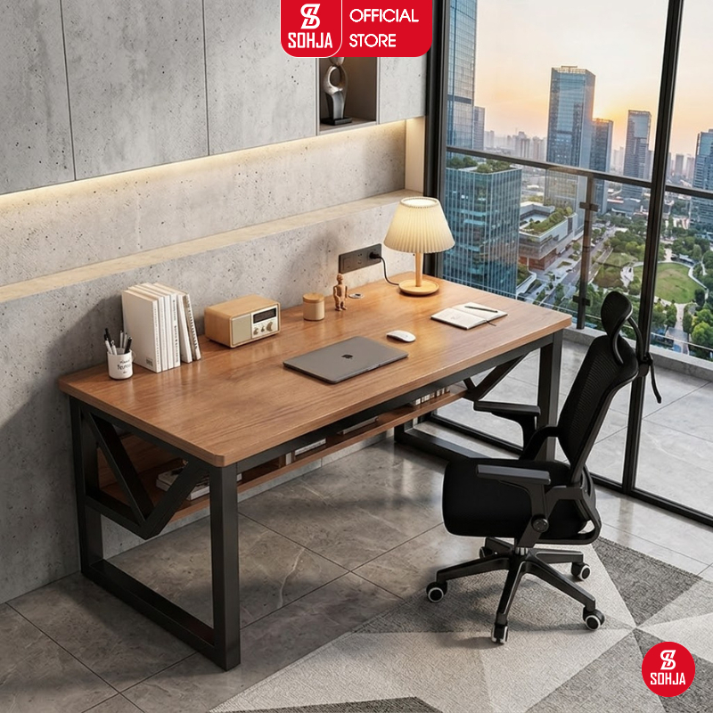 Bàn làm việc chữ M kèm kệ sách khung thép chịu lực thương hiệu SOHJA - GM68