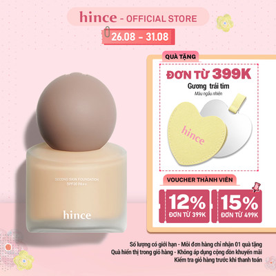 Kem nền che phủ mỏng nhẹ chống nắng SPF30 PA++ hince Second Skin Foundation 40ml