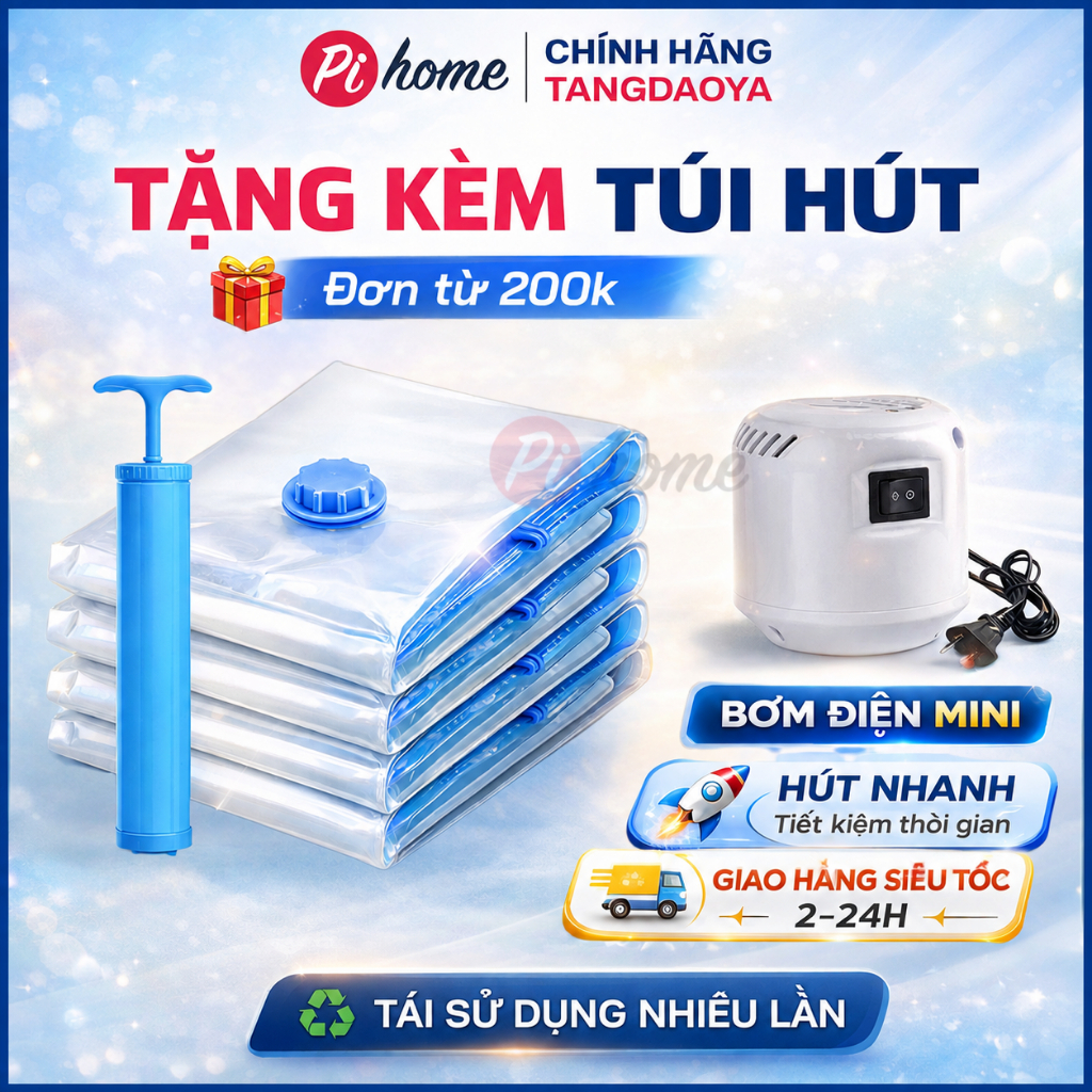 Túi hút chân không đựng quần áo Pihome. Tiết kiệm diện tích, bảo quản lâu dài