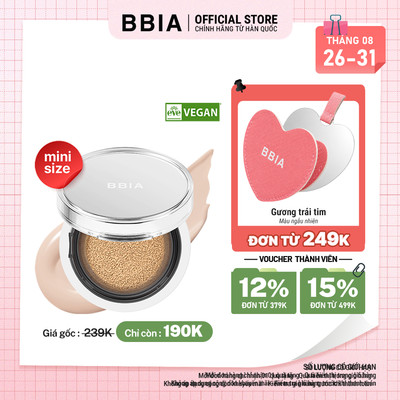 Cushion mini dưỡng ẩm căng bóng, bền màu BBIA Eau Glow Cushion Mini Eau Edition 4g